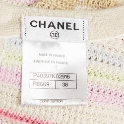 Pre Owned Chanel Cream/Pink Striped Cotton Knit Sleeveless Mini Dress M