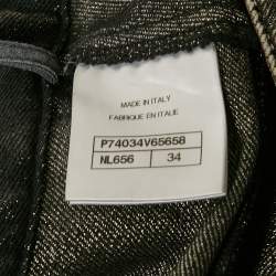 Pre Owned Chanel Grey Logo Embroidered Flared Denim Shorts S Waist 26"