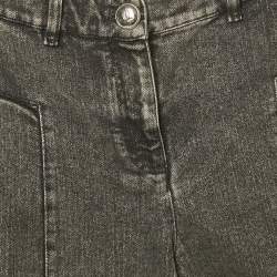 Pre Owned Chanel Grey Logo Embroidered Flared Denim Shorts S Waist 26"