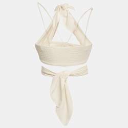 مملوكة مسبقًا توب شانيل حرير بكريمة شعار بنجوم تفاصيل مقطوعة مقاس صغير - سمول