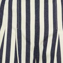 Pre Owned Chanel Navy Blue Stripe Cotton Flared Cuba Pants M