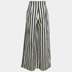 Pre Owned Chanel Navy Blue Stripe Cotton Flared Cuba Pants M