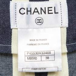 Pre Owned Chanel Navy Blue Stripe Cotton Flared Cuba Pants M