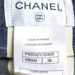 Pre Owned Chanel Navy Blue Stripe Cotton Flared Cuba Pants M