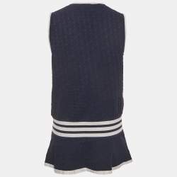 مملوكة مسبقًا سترة شانيال قطنية كحلية بنقشة مضلعة طويلة مقاس وسط (ميديوم)