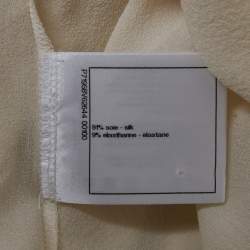 Pre Owned Chanel White Silk Logo Metal Detail Long Sleeve Top S