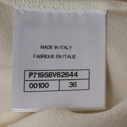 Pre Owned Chanel White Silk Logo Metal Detail Long Sleeve Top S