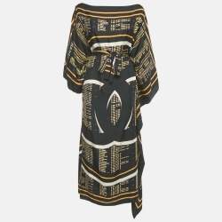 Pre Owned Chanel Black Printed Silk Asymmetric Kaftan Dress One Size 
