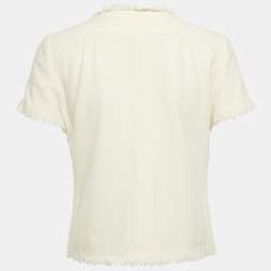 مملوكة مسبقًا جاكيت شانيل تويد صوفي كريم بأزرار أمامية مقاس وسط (ميديم)