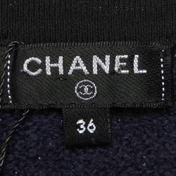 Pre Owned Chanel Navy Blue Cotton Fleece Cropped Cardigan S 