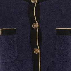 Pre Owned Chanel Navy Blue Cotton Fleece Cropped Cardigan S 
