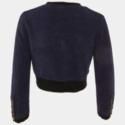 Pre Owned Chanel Navy Blue Cotton Fleece Cropped Cardigan S 