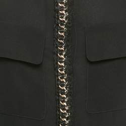 Pre Owned Chanel Black Stretch Silk Tweed and Chain Trimmed Button Front Blouse M