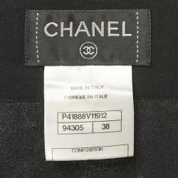 Pre Owned Chanel Black Stretch Silk Tweed and Chain Trimmed Button Front Blouse M