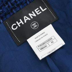 مملوكة مسبقًا جاكيت شانيل كحلي مفرد بدون ياقة مقاس 42