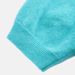 Pre Owned Chanel Light Blue Knit Short Sleeve Sweater Top
