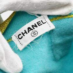 Pre Owned Chanel Light Blue Knit Short Sleeve Sweater Top