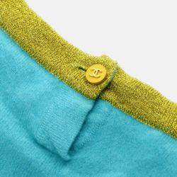 Pre Owned Chanel Light Blue Knit Short Sleeve Sweater Top
