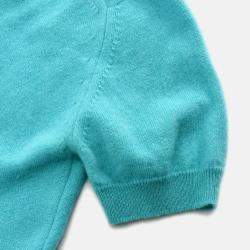 Pre Owned Chanel Light Blue Knit Short Sleeve Sweater Top