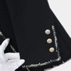 Pre Owned Chanel Single Breasted Black Wool Jacket Size 42