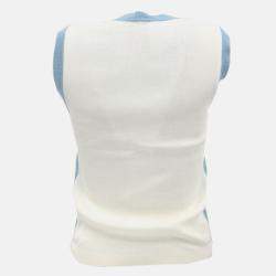 Pre Owned بلوزة شانيل قطن بلا أكمام أبيض/أزرق مقاس 40