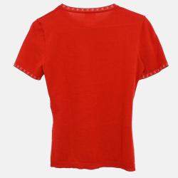 Pre Owned Chanel Short Sleeve Red Knit Top Size 36