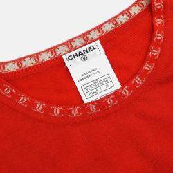 Pre Owned Chanel Short Sleeve Red Knit Top Size 36