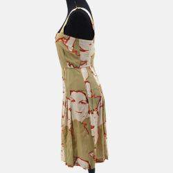 Pre Owned Chanel Skirt Beige Silk Dress Sleeveless Dress Size 38