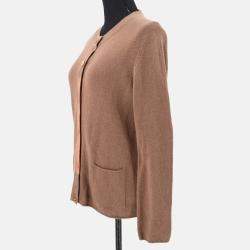 Pre Owned Chanel Ensemble Cardigan Brown Knit Top Size 42