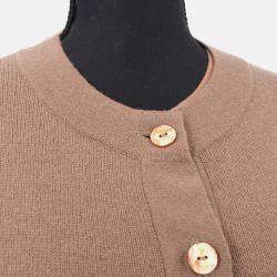 Pre Owned Chanel Ensemble Cardigan Brown Knit Top Size 42