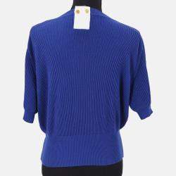 مملوكة مسبقًا قميص شانيل بأكمام قصيرة وياقة دائرية أزرق تريكو مقاس 40