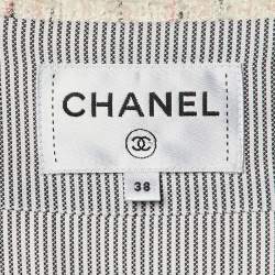Pre Owned Chanel Pale Pink Tweed Zip Up Mini Dress M
