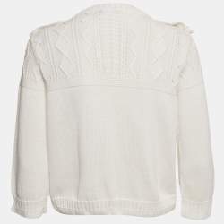 مملوكة مسبقًا كارديجان شانيل أبيض منسوج بنمط مع أزرار أمامية مقاس صغير