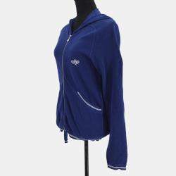 مملوكة مسبقًا هودي شانيل بخط رياضي بأكمام طويلة وأزرار بسحاب بلون أزرق كحلي مقاس 42