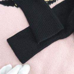 Pre Owned Chanel Pink Black Long Sleeve Round Neck Knit Sweater 