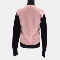 Pre Owned Chanel Pink Black Long Sleeve Round Neck Knit Sweater 