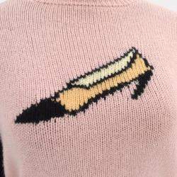 Pre Owned Chanel Pink Black Long Sleeve Round Neck Knit Sweater 