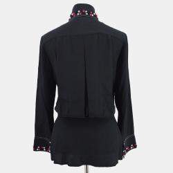 Pre Owned Chanel  Race Front Opening Long Sleeve Top Shirt Black