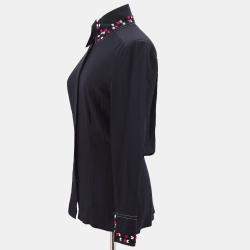 Pre Owned Chanel  Race Front Opening Long Sleeve Top Shirt Black