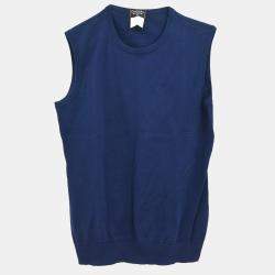 Pre Owned Chanel Ensemble Cardigan Top Navy 