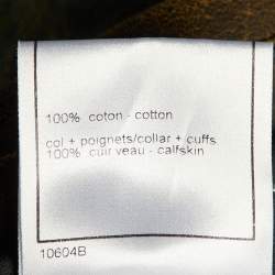 Pre Owned Chanel Blue Denim & Leather Collar Button Front Coat M