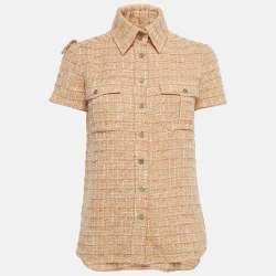 Pre Owned Chanel Orange Tweed Short Sleeve Shirt S