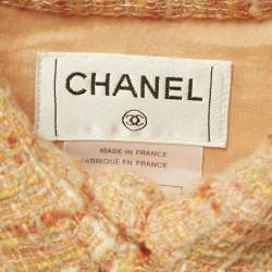 Pre Owned Chanel Orange Tweed Short Sleeve Shirt S