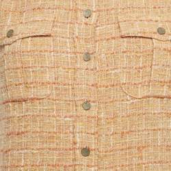 Pre Owned Chanel Orange Tweed Short Sleeve Shirt S