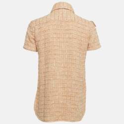 Pre Owned Chanel Orange Tweed Short Sleeve Shirt S