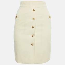 Pre Owned Chanel Boutique Cream Wool Button Detail Pencil Skirt S