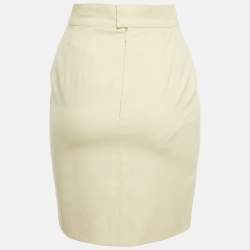 Pre Owned Chanel Boutique Cream Wool Button Detail Pencil Skirt S