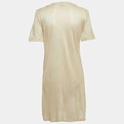 Pre Owned Chanel Beige Lurex Knit Button Detail Mini Dress M