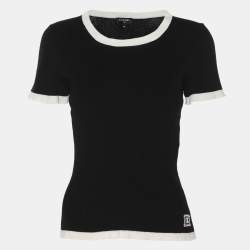 Pre Owned Chanel Black/White Rib Knit Tops M