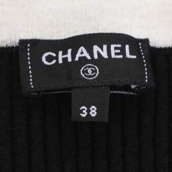 Pre Owned بلوزة شانيل ريب محبوك أسود/أبيض مقاس متوسط (ميديوم)